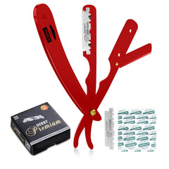Utopia Care professional straight razor red body shows durable stainless steel for reliable grooming.