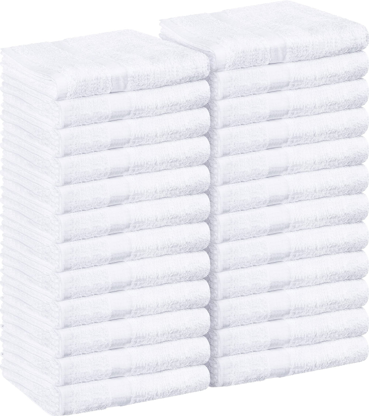 Utopia Towels salon towel pack 24 white 16x27 stacked, premium absorbent cotton for spa prep.