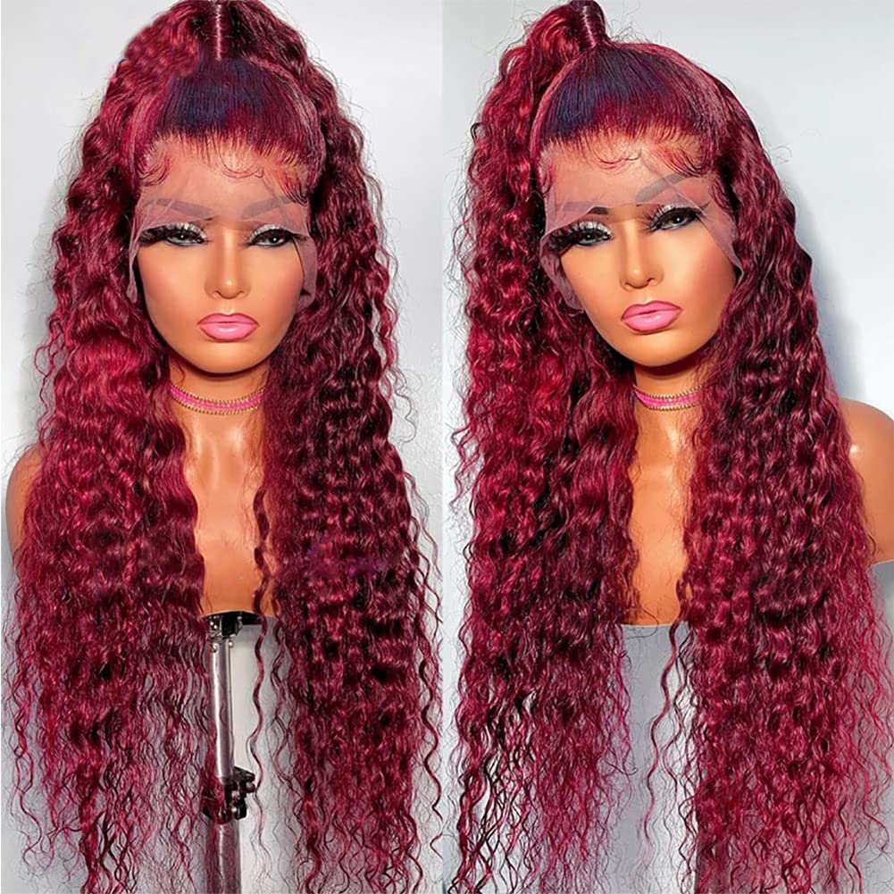 UTracycoy Burgundy wig 13x6 lace close-up shows voluminous, natural-looking hair