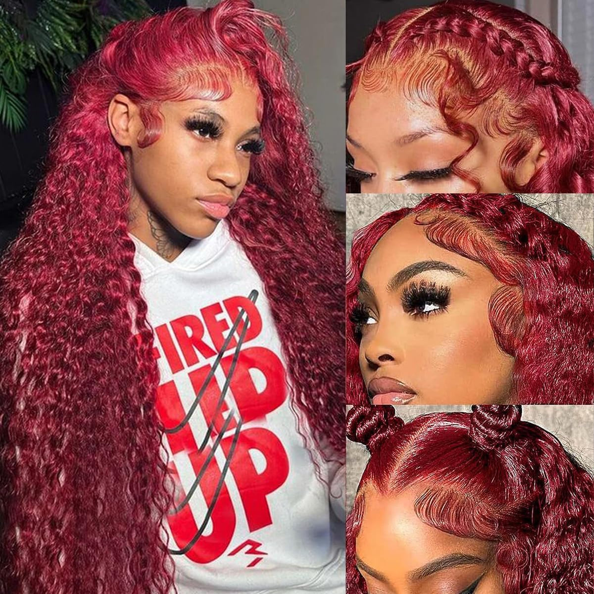 UTracycoy Burgundy wig front view with lace for natural parting and daily wear