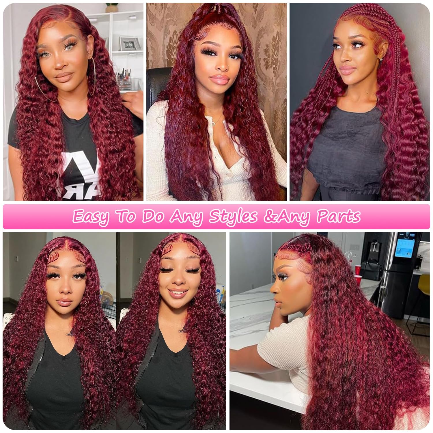 UTracycoy Burgundy wig on-model demonstrates versatile styling and dramatic length