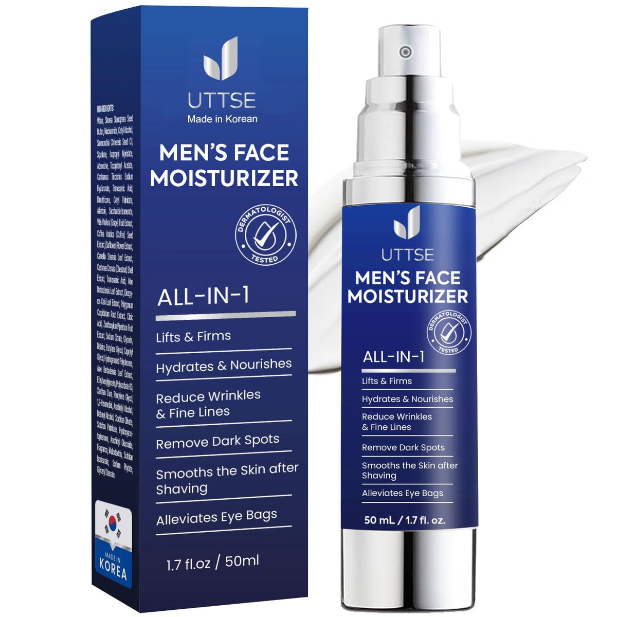 Uttse 6-in-1 men's moisturizer bottle for daily hydration and barrier support