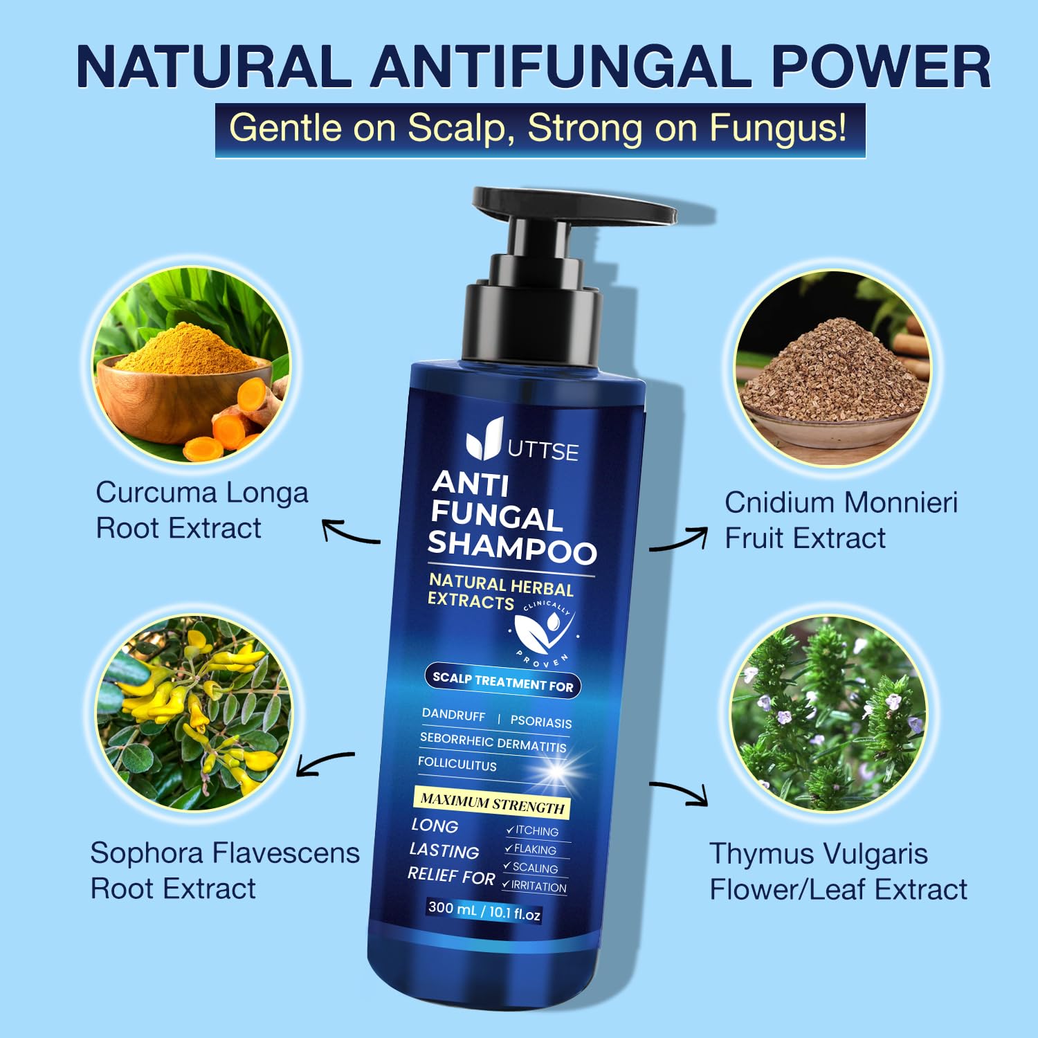 Uttse anti-fungal shampoo application shows easy foam pressing onto the scalp for relief.