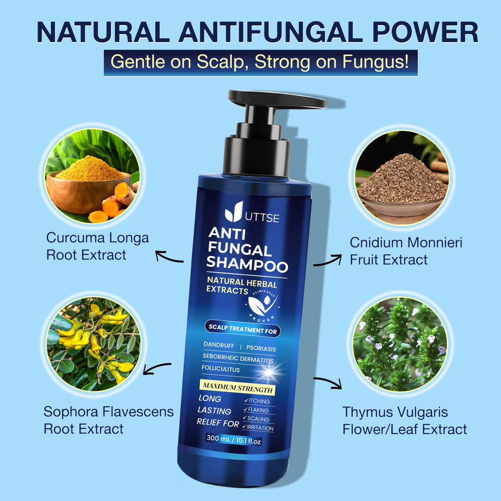 Uttse anti-fungal shampoo application shows easy foam pressing onto the scalp for relief.