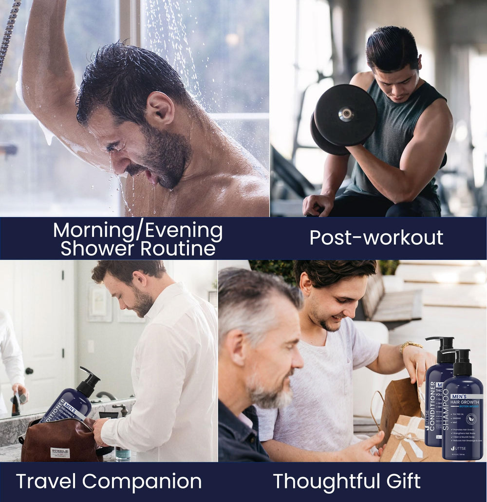 Uttse packaging in dark blue signals premium care for thinning hair