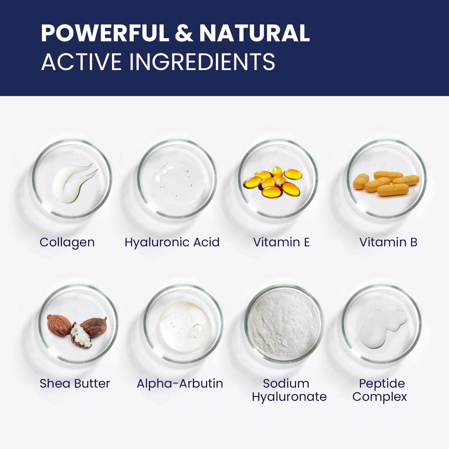 Uttse collagen and vitamins E & B help support collagen and skin resilience.