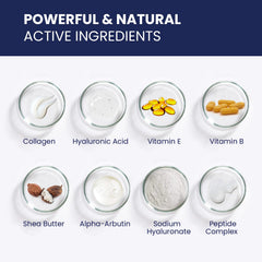 Uttse collagen and vitamins E & B help support collagen and skin resilience.