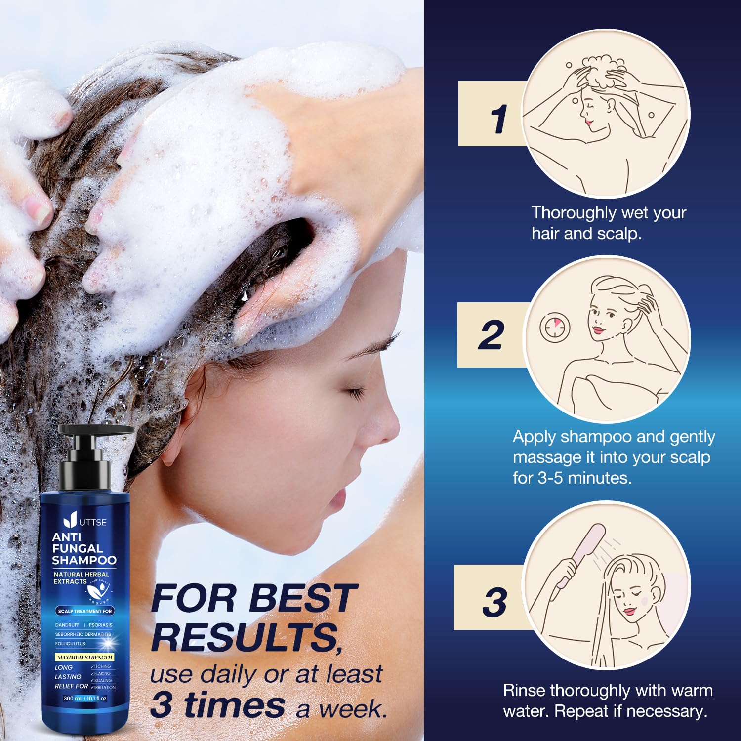 Uttse scalp-care routine step image emphasizes consistent use for healthier-looking scalp.