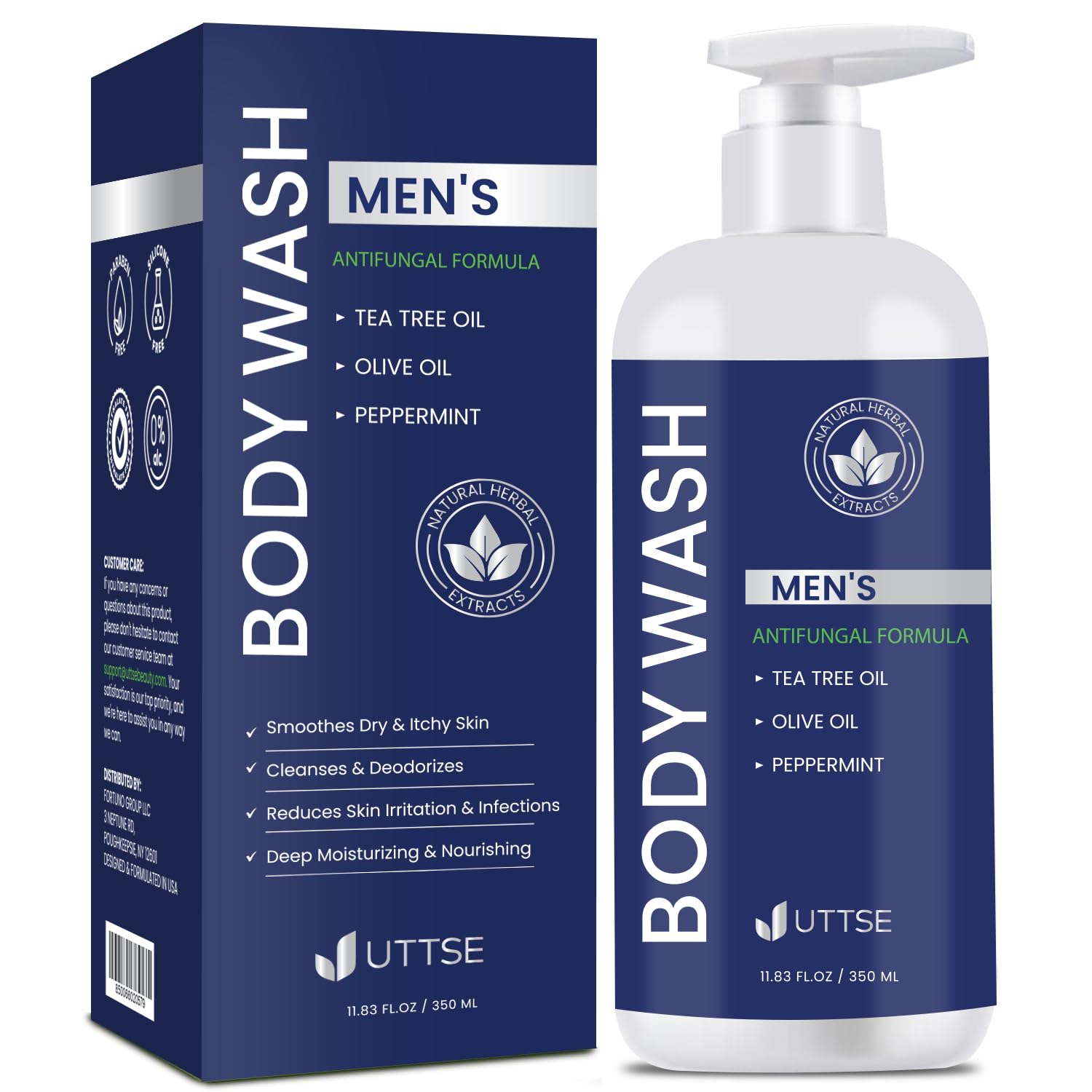 Uttse Tea Tree Body Wash bottle for daily cleansing and odor control.