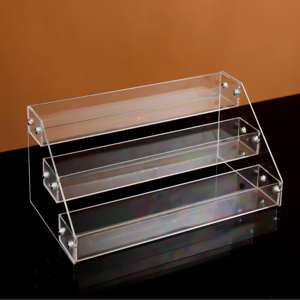 UtySty drug storage rack side view highlights durable acrylic construction and sturdy shelving
