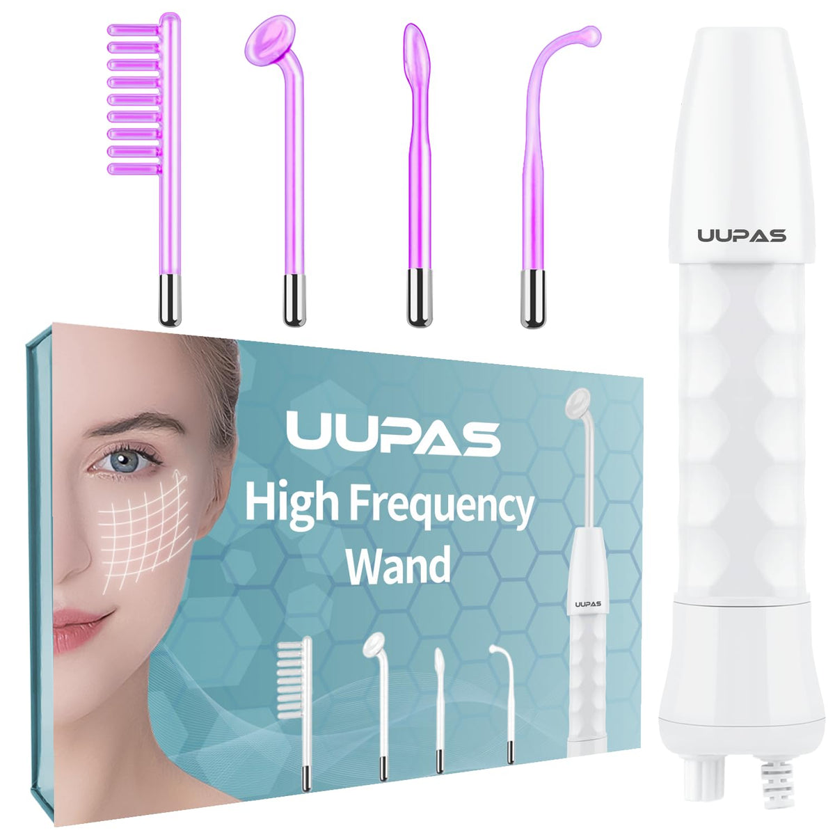 UUPAS high-frequency facial wand front view for easy at-home skincare sessions.