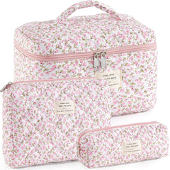 UUYUUY makeup bag with floral pattern showing roomy main compartment for cosmetics.