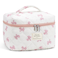 UUYUYU makeup bag floral quilted pink bow for travel organization.