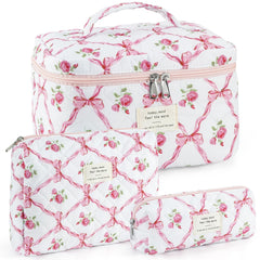 UUYUUY makeup bag pink floral front view keeps cosmetics neatly organized on the go.
