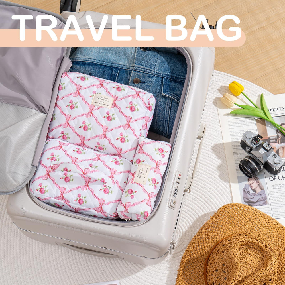 UUYUUY makeup bag pink floral travel-ready set for vacations and weekend getaways.
