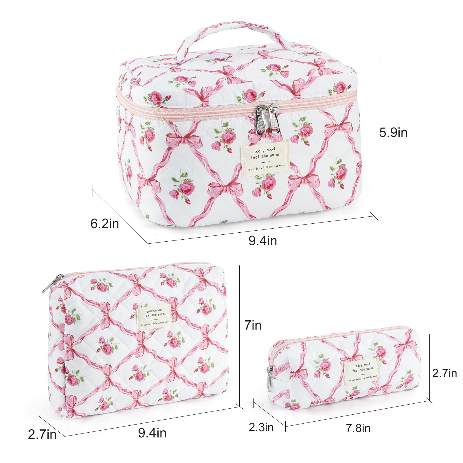 UUYUUY makeup bag pink floral zipper detail suggests smooth access and durability.