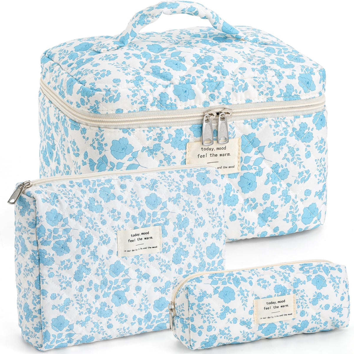 UUYUUY makeup bag set front view with floral quilted design for travel organization