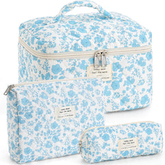 UUYUUY makeup bag set front view with floral quilted design for travel organization