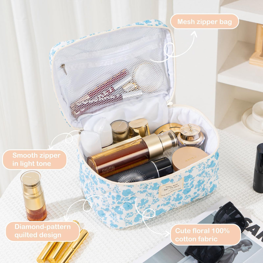 UUYUUY quilted floral pouch versatile use for cosmetics and skincare