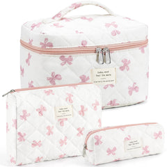 UUYUUY makeup bag floral quilted bow large — spacious travel cosmetic organizer.