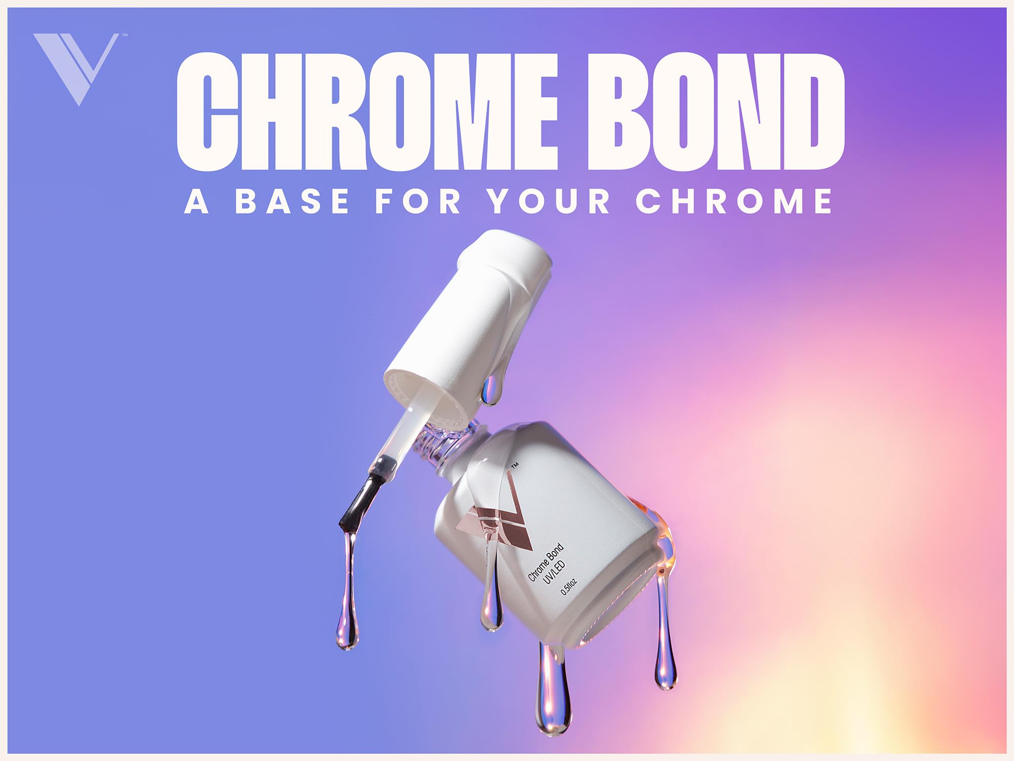 V Beauty Pure chrome bond gel provides strong adhesion for long-lasting chrome designs.