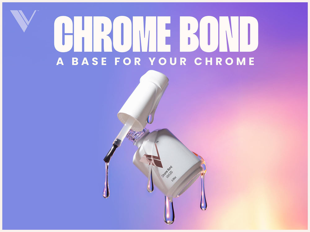 V Beauty Pure chrome bond gel provides strong adhesion for long-lasting chrome designs.