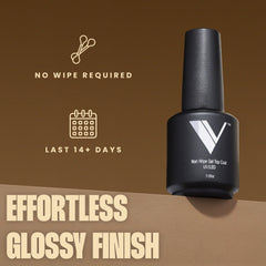 V Beauty Pure No Wipe Top Coat glows under LED curing for salon-grade shine.