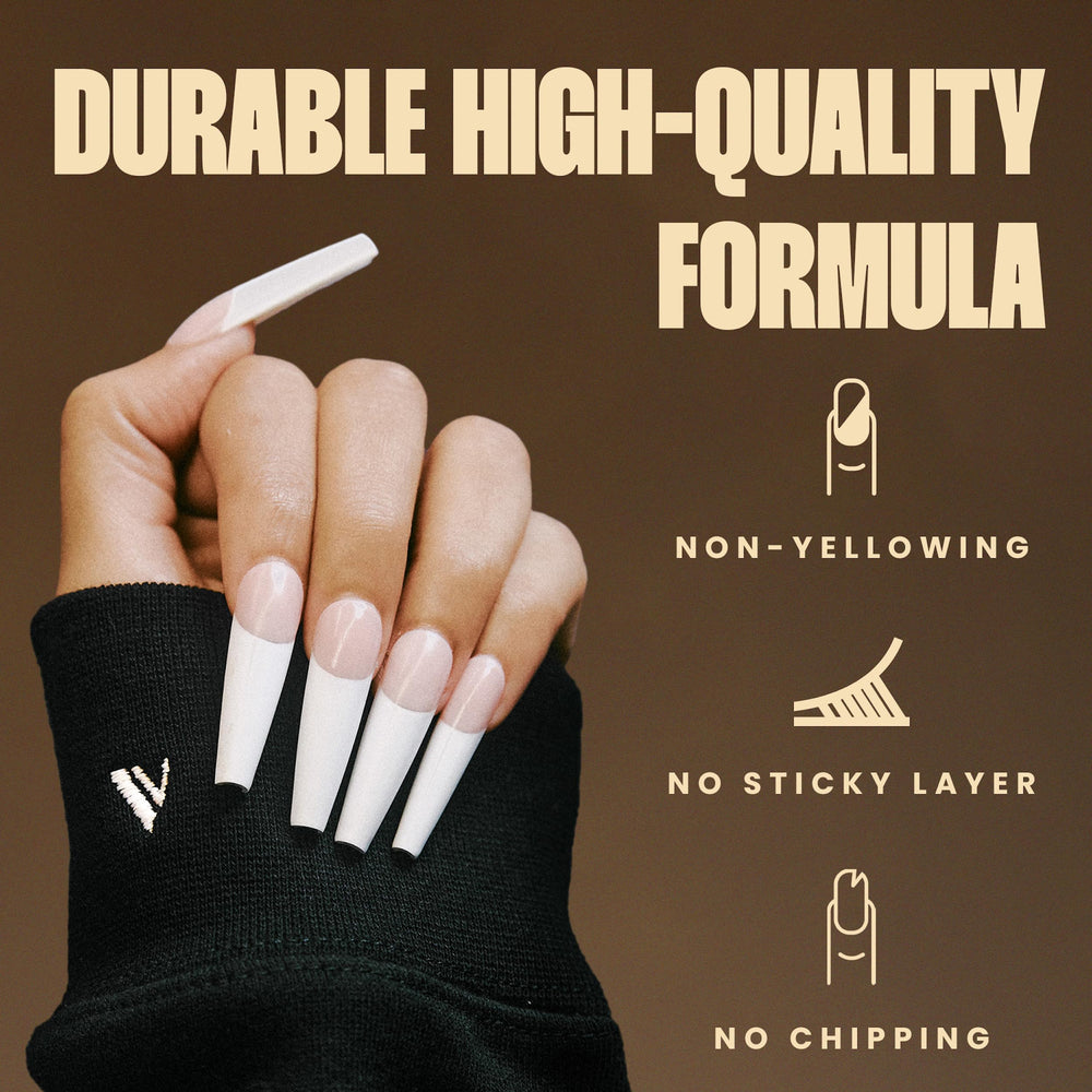 V Beauty Pure No Wipe Top Coat bottle highlights non-yellowing formula preserving vibrant color.