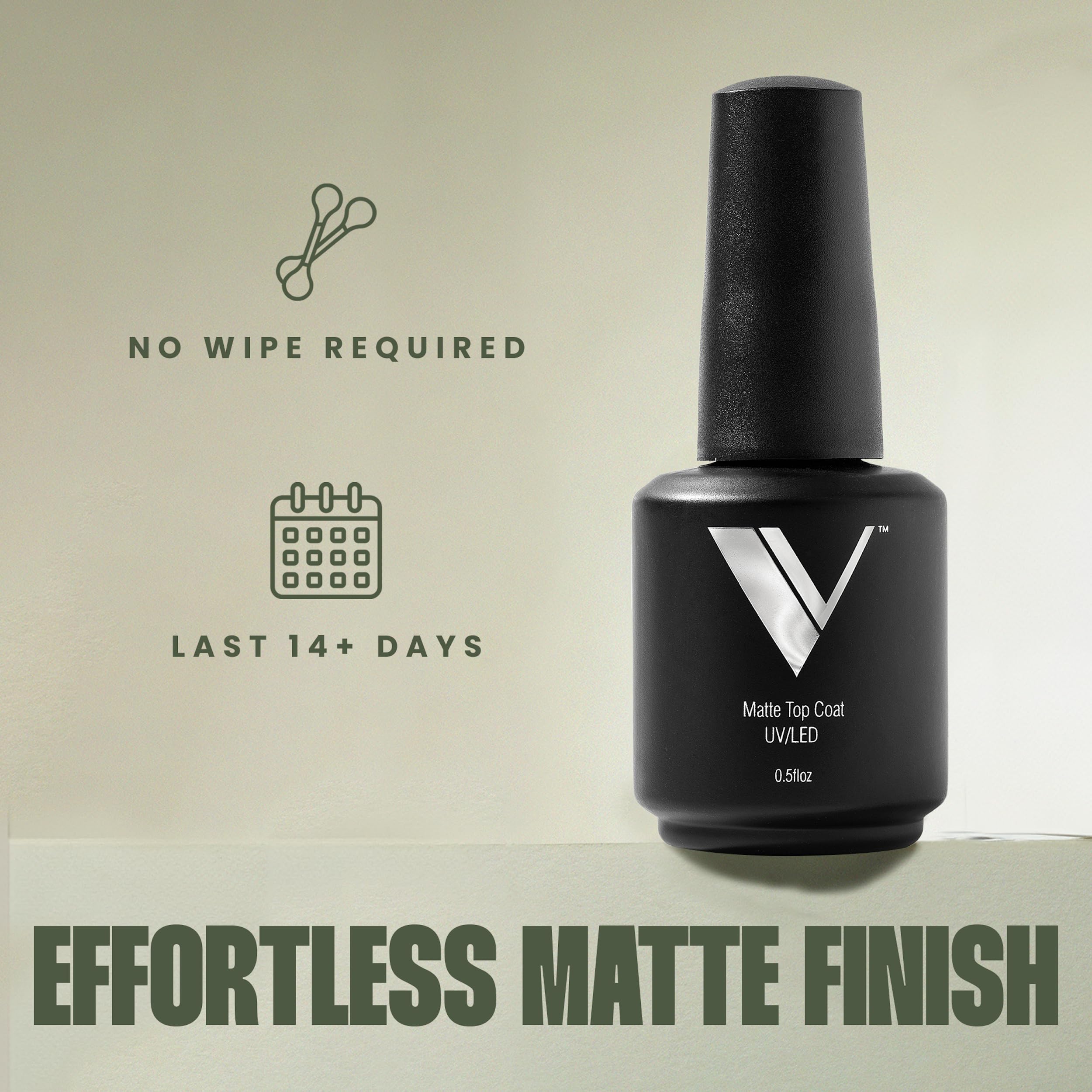 V Beauty Pure Non-Wipe Matte Top Coat removal is easy with soak-off