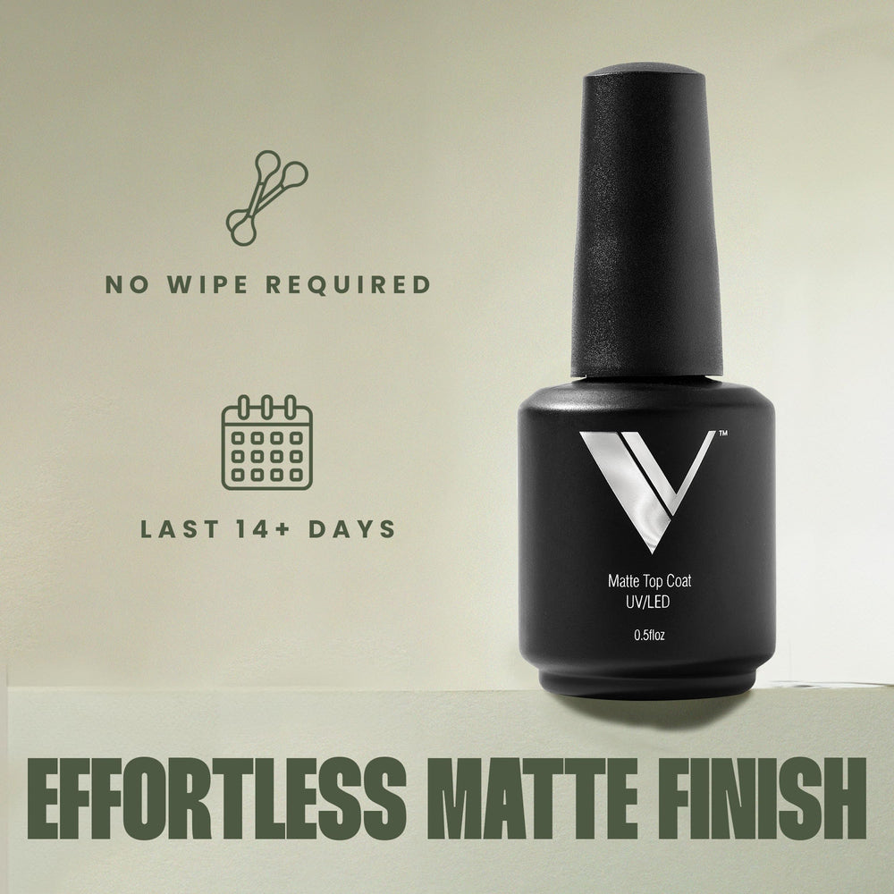 V Beauty Pure Non-Wipe Matte Top Coat removal is easy with soak-off