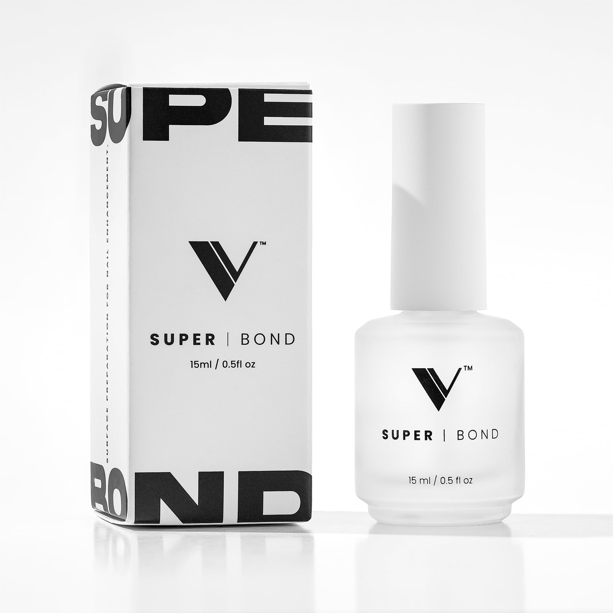 V Beauty Pure Super Bond Primer bottle provides a long-lasting base for nails.