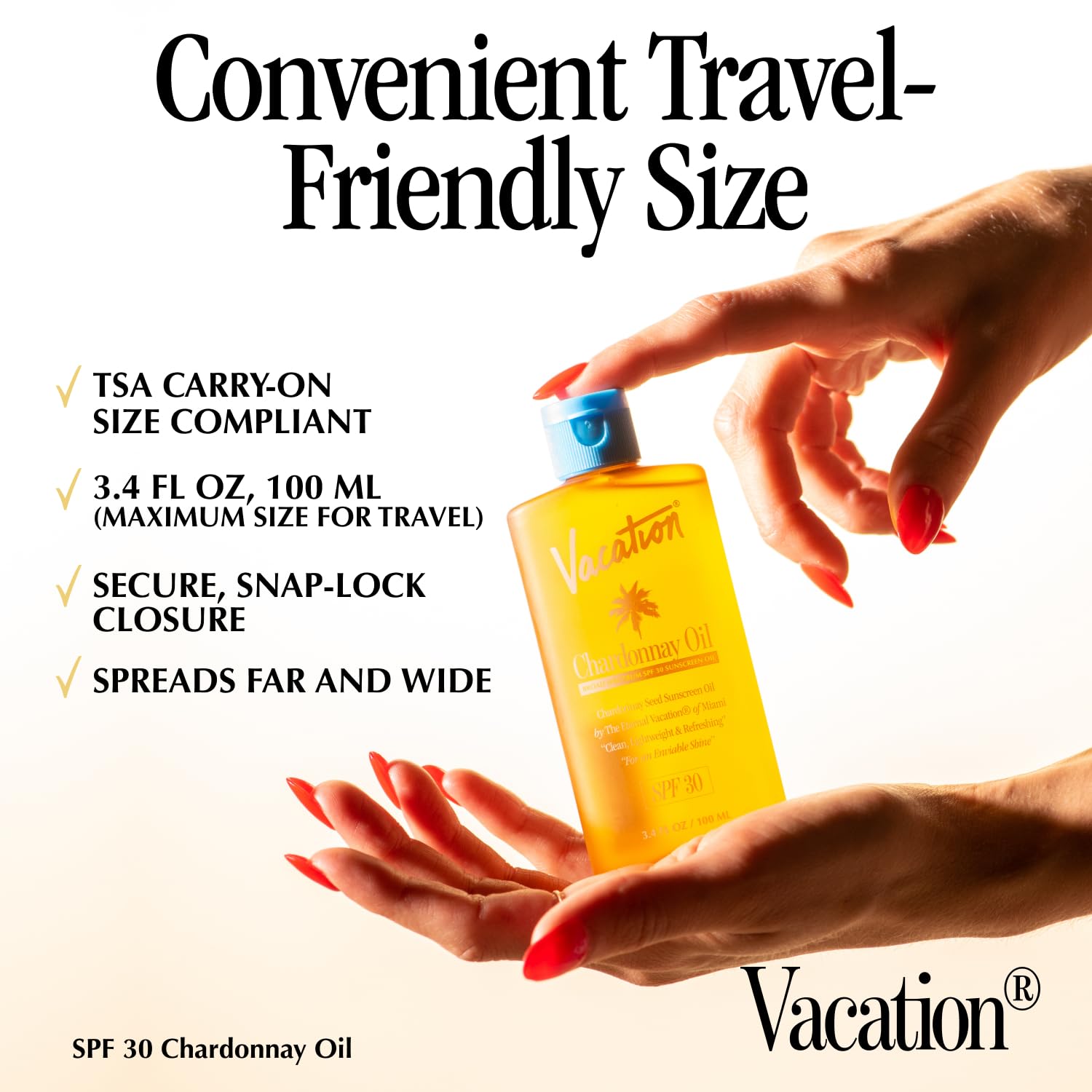 Vacation Chardonnay Oil transparent finish on skin suits all tones with natural glow.