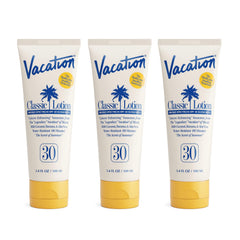 VACATION Classic Sunscreen Lotion bottle provides fast rub-in protection for all skin tones