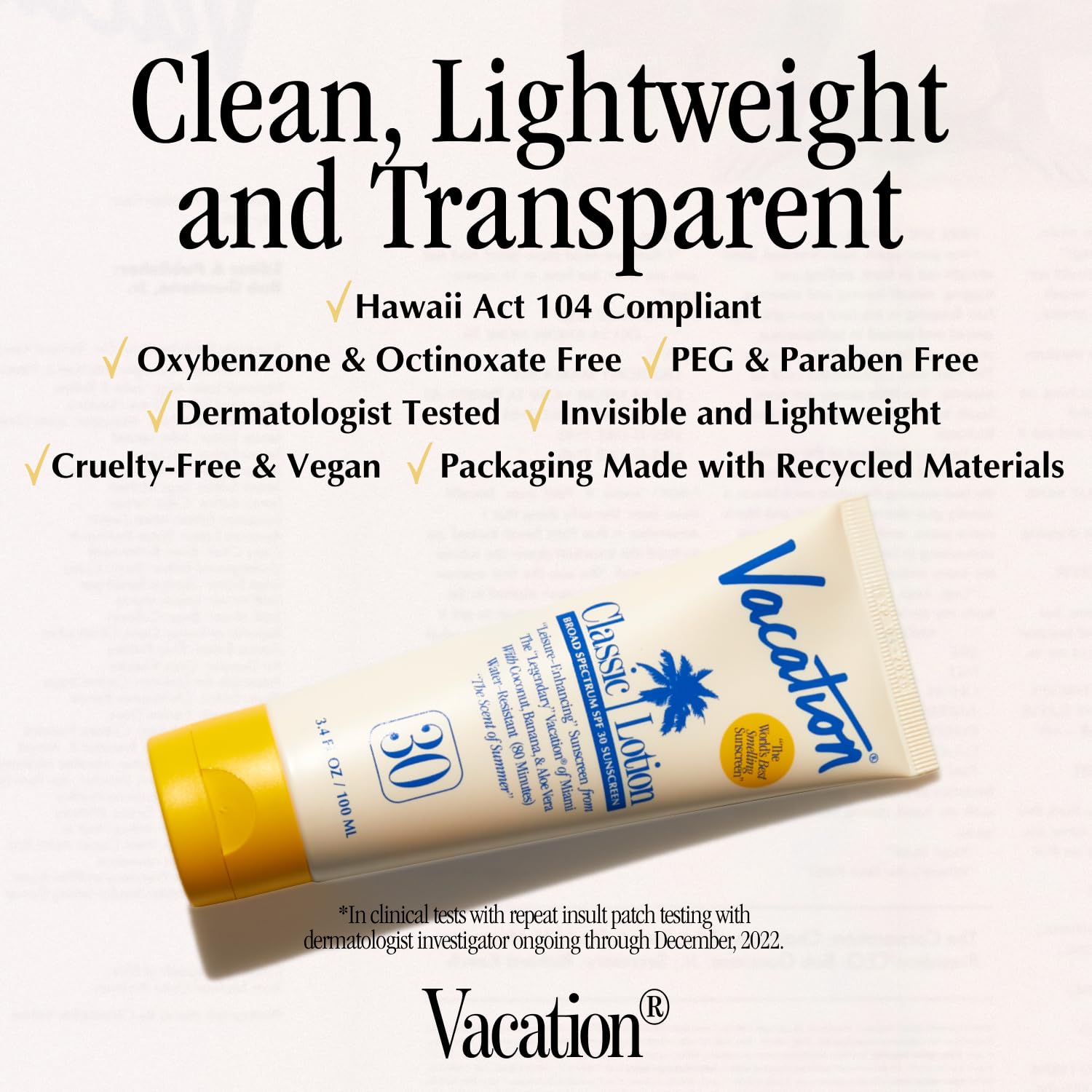 VACATION Classic Sunscreen Lotion in hand demonstrates lightweight feel for reapplication