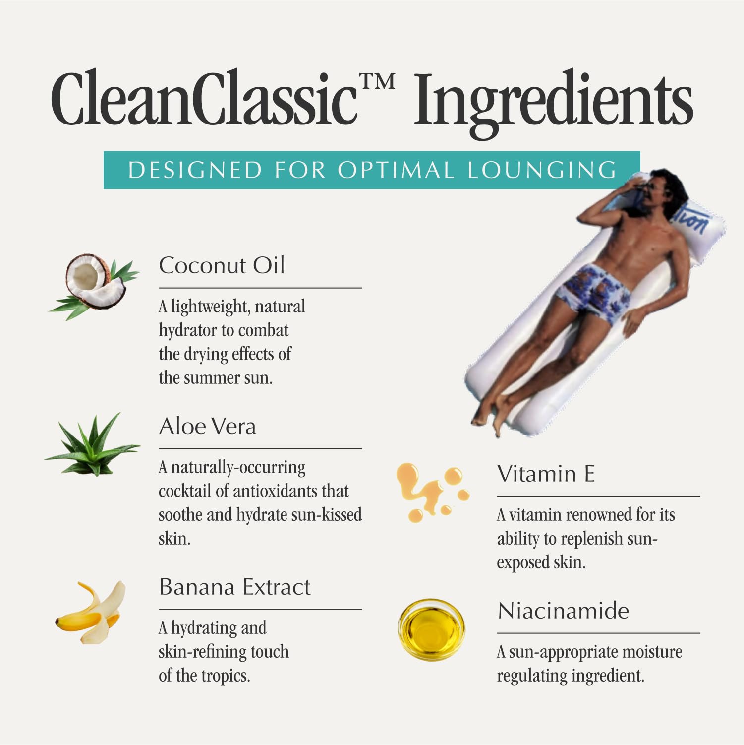 VACATION Classic Sunscreen Lotion in motion emphasizes tropical scent and quick absorption