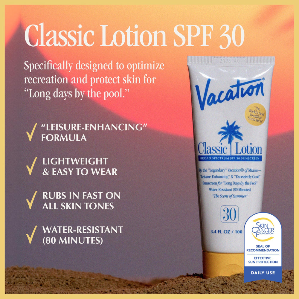 Vacation Classic Sunscreen Lotion SPF 30 being rubbed in for invisible finish