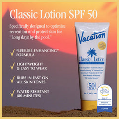 Vacation Classic Sunscreen Lotion SPF50 swatch shows invisible finish