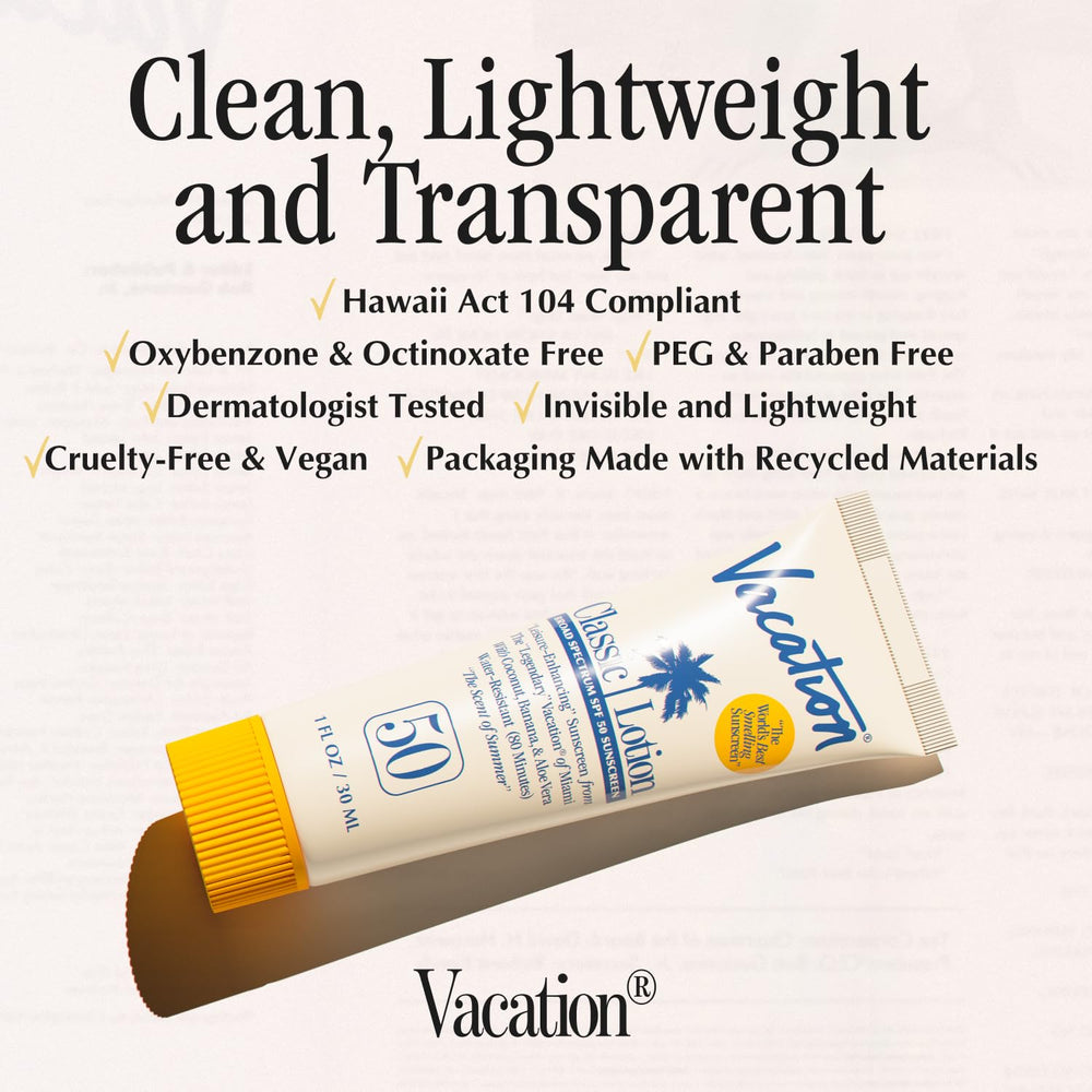 Vacation Mini Classic Lotion SPF 50 application—fast rub-in for streak-free appearance on all skin tones.