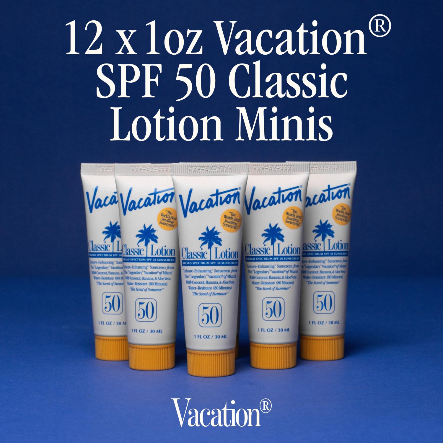 Vacation Mini Classic Lotion SPF 50 travel-pack packaging—mini set perfect for beach parties.