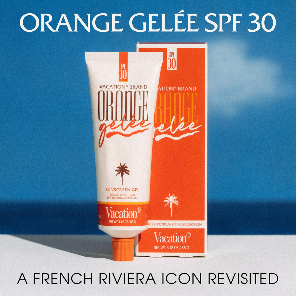 Vacation Orange Gelée balm-to-oil texture close-up highlights skin-nourishing oils for silky feel.