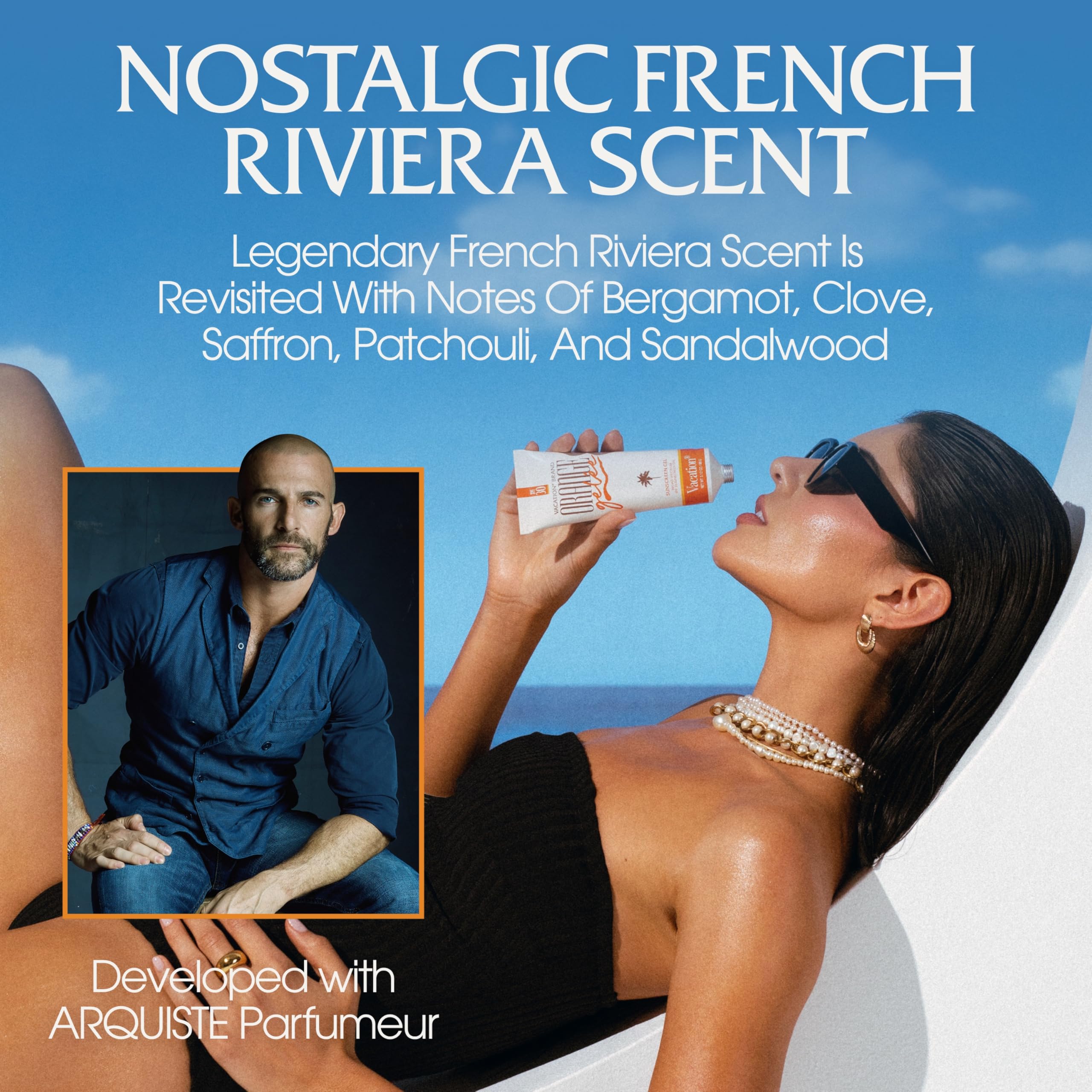 Vacation Orange Gelée mineral-oil-free claim close-up indicates a clean formulation on skin.