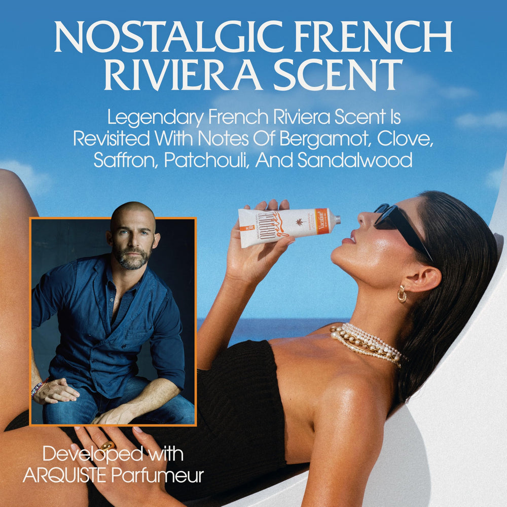 Vacation Orange Gelée mineral-oil-free claim close-up indicates a clean formulation on skin.