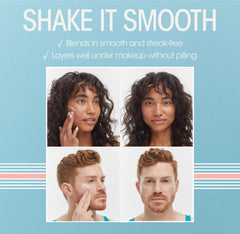 Vacation Shake Shake application on the face shows streak-free coverage.