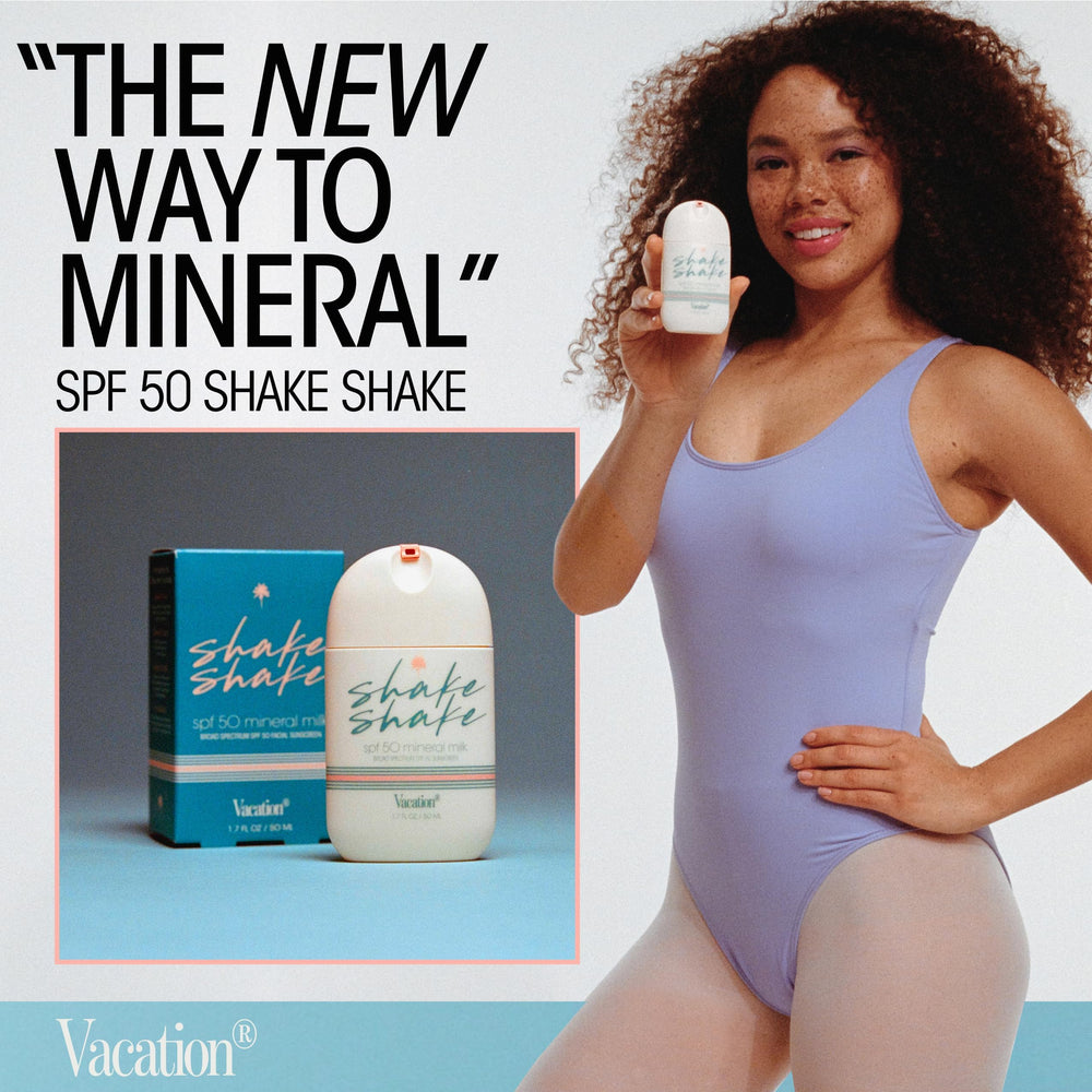 Vacation Shake Shake packaging highlights barrier-supporting ingredients for daily moisturization.