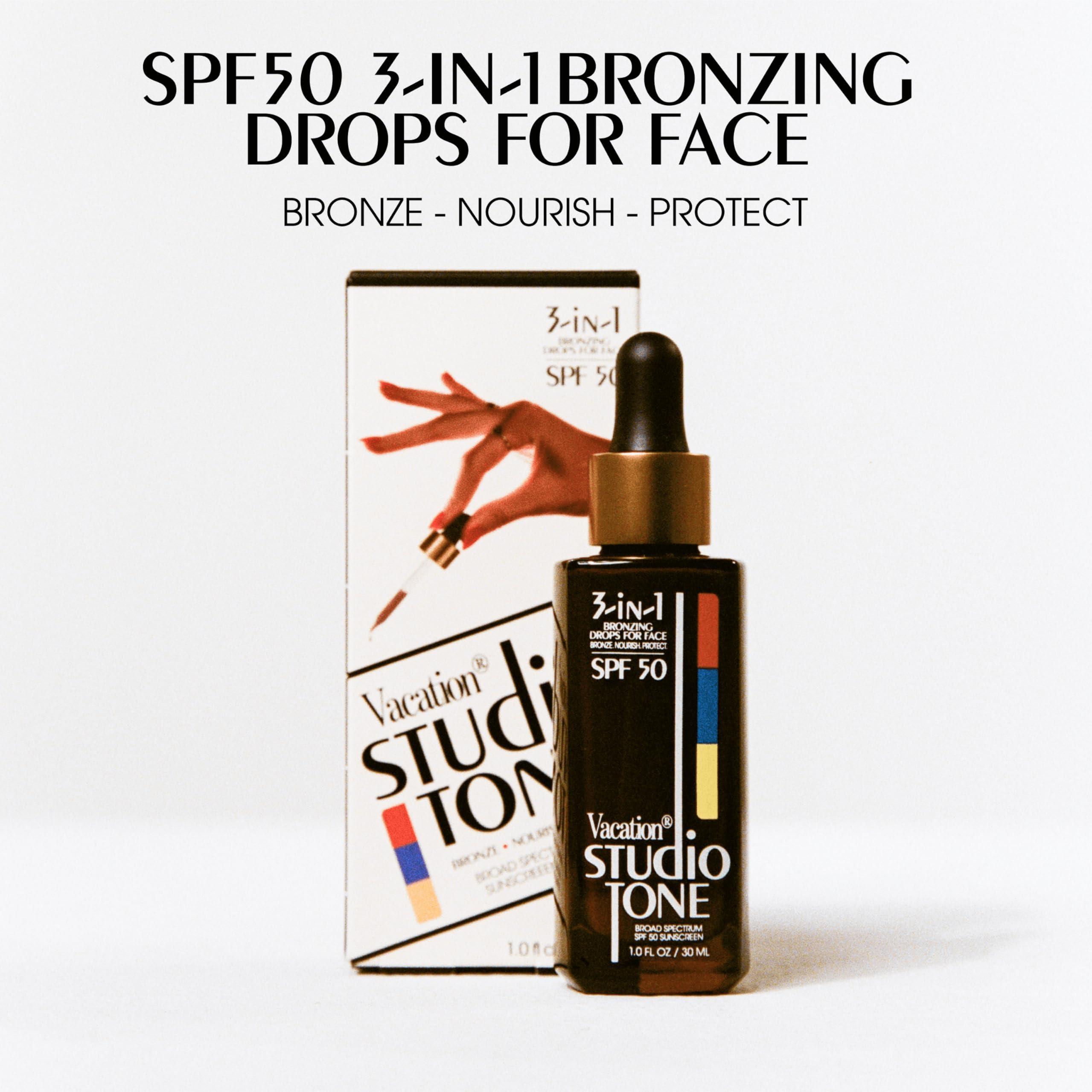 Vacation Studio Tone drops pour illustrates precise buildable shade.