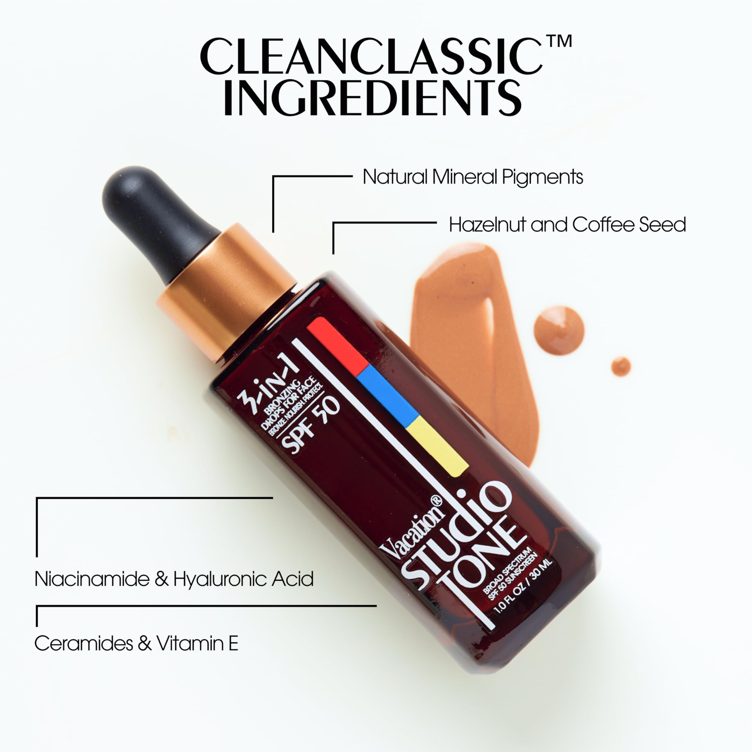 Vacation Studio Tone hydrates skin with niacinamide and hyaluronic acid.