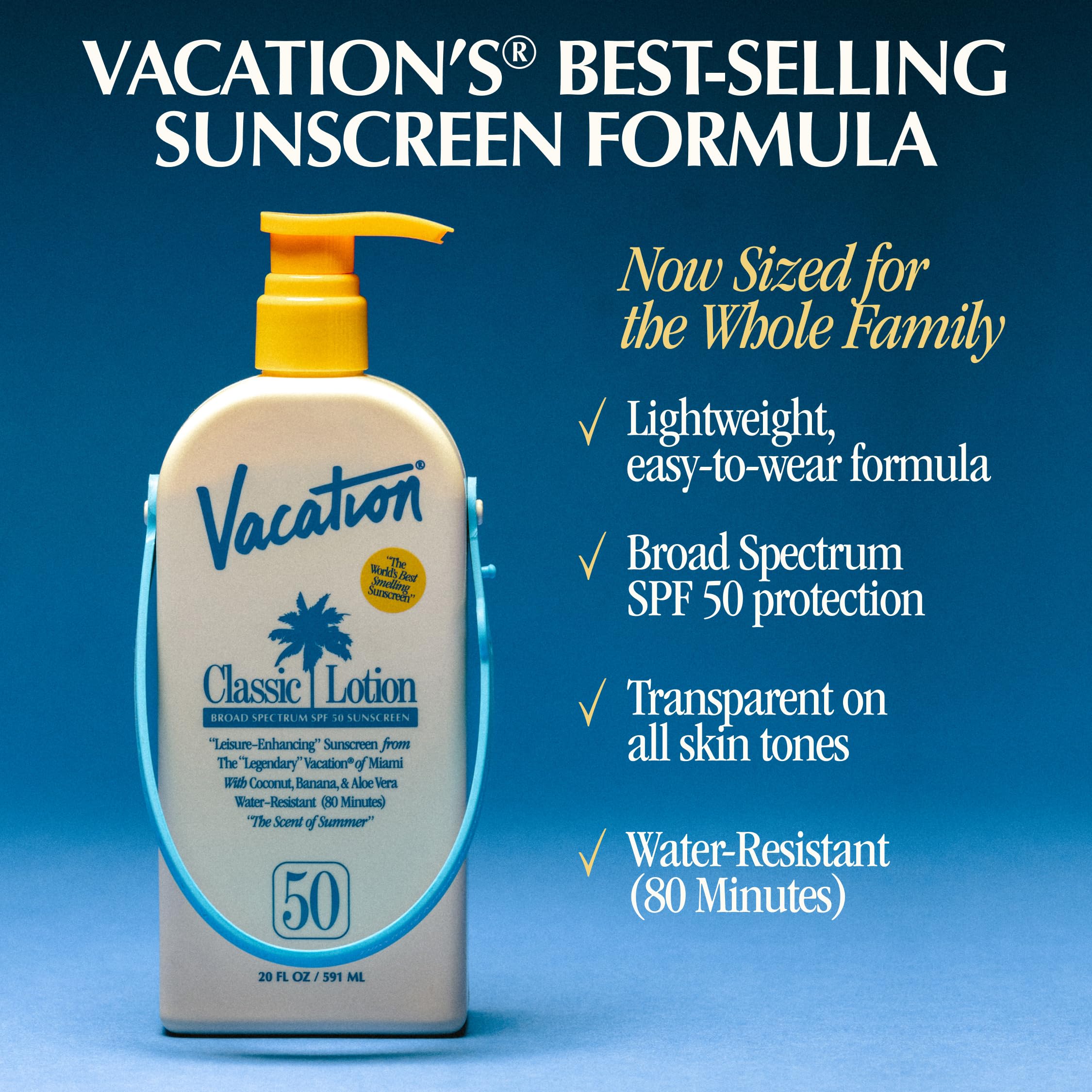 World-famous Vacation scent with coconut and banana notes enhances poolside moments.
