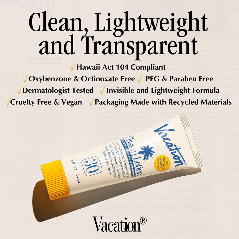 Vacation water-resistant SPF30 mini pack ideal for poolside moments.