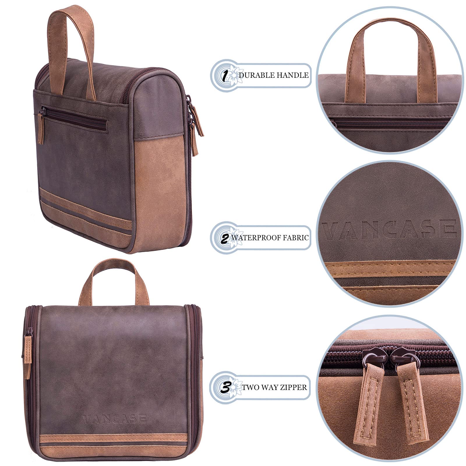 VACNASE hanging toiletry bag back pocket offers quick-access storage.