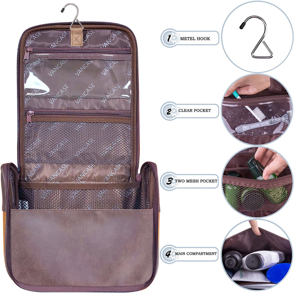 VACNASE hanging toiletry bag hook design supports wall or table use.